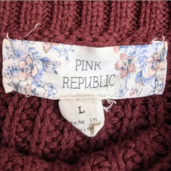 Pink Republic Sweater Burgundy Shaker Knit Ribbed Cotton Large - Picture 5 of 11